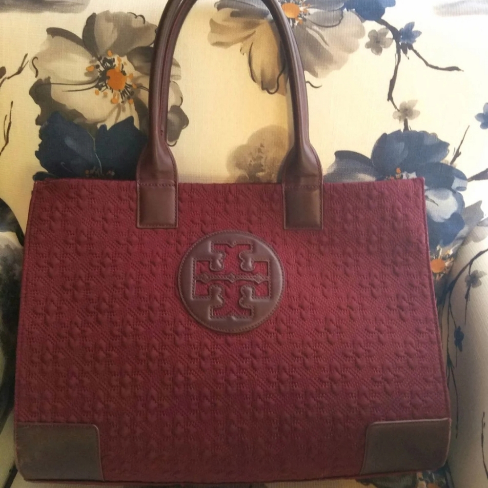 Tory Burch Large Burgandy Ella Tote